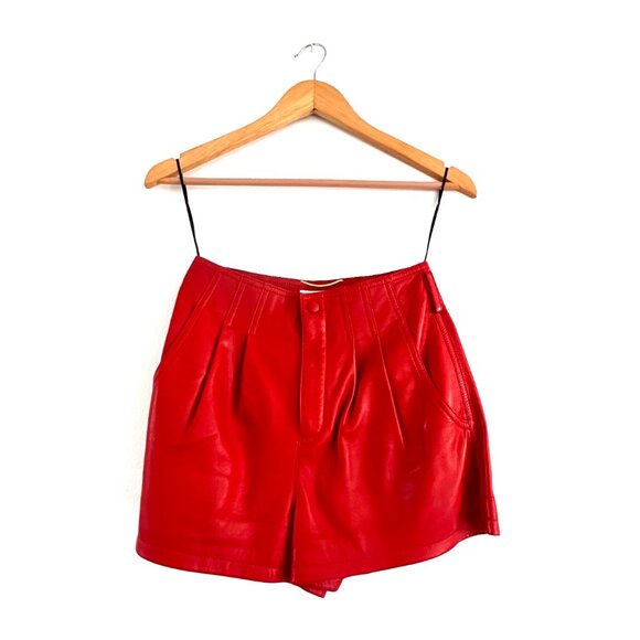 YSL Saint Laurent Red Leather Blazer Jacket Matching Shorts Suit Set Women Small - Picture 5 of 15